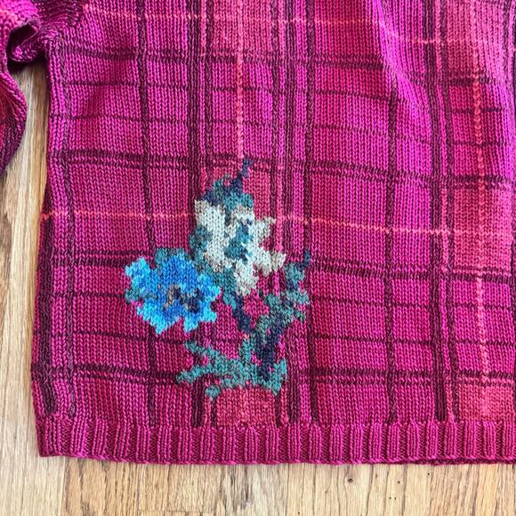 VTG Talbots Petites Womens PS Hand Knit Button Fall Cardigan Sweater Floral 90's - Picture 12 of 16